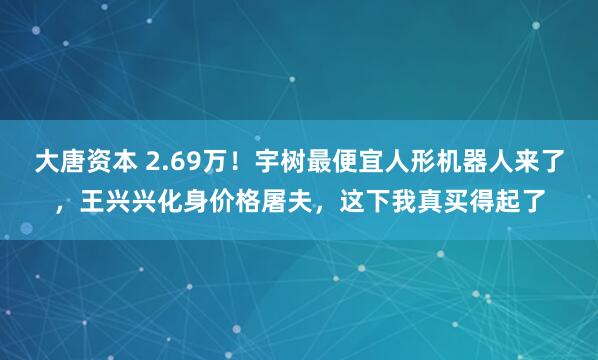 大唐资本 2.69万！宇树最便宜人形机器人来了，王兴兴化身价格屠夫，这下我真买得起了
